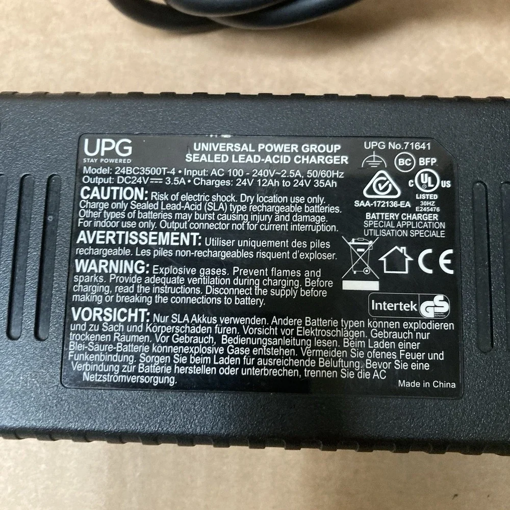 24BC3500T-4 Power Wheelchair Charger Gel/Agm 3-Pin 24V 3.5 Amp UPG 71641